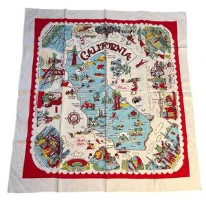 Vintage Souvenir State of CALIFORNIA Cotton TABLECLOTH 44”x46” RETRO